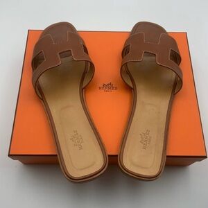 Hermes Tan Slide Loafers